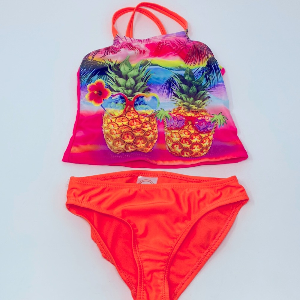 Wonder Nation Pink Orange Sunglass Pineapple Tankini Bikini Swimsuit Size XS 4/5
